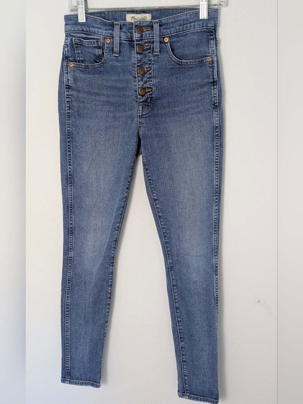 Madewell Blue Denim 10" High Rise Skinny Crop Jeans w/Button Fly Sz 27 EUC